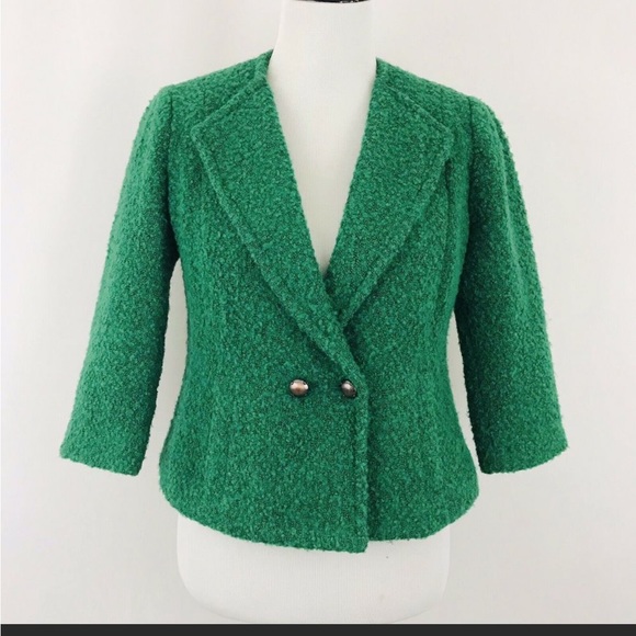 CAbi Jackets & Blazers - CAbi Ivy Blazer Green Boucle Cropped Wool Jacket 4